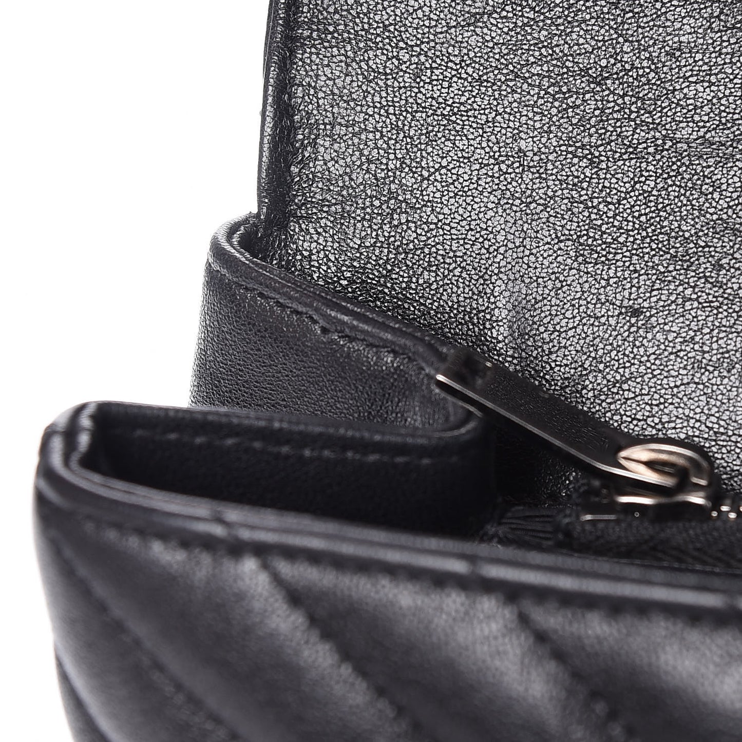 Sheepskin Matelasse Chevron Monogram Large College Satchel Black