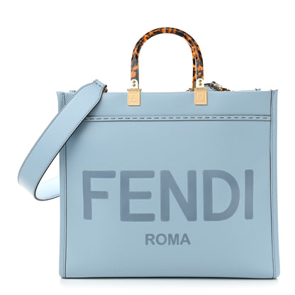 Fendi Vitello King Plexiglass Logo Embossed Medium Fendi Sunshine Shopper Tote Azzurro Baby 1 of 10
