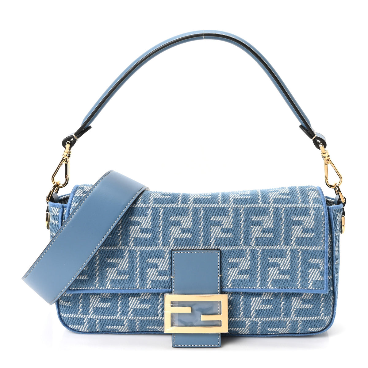 Fendi Denim Effect Fabric Jacquard FF Vitello Grace Mamma Baguette Blue 1 of 11