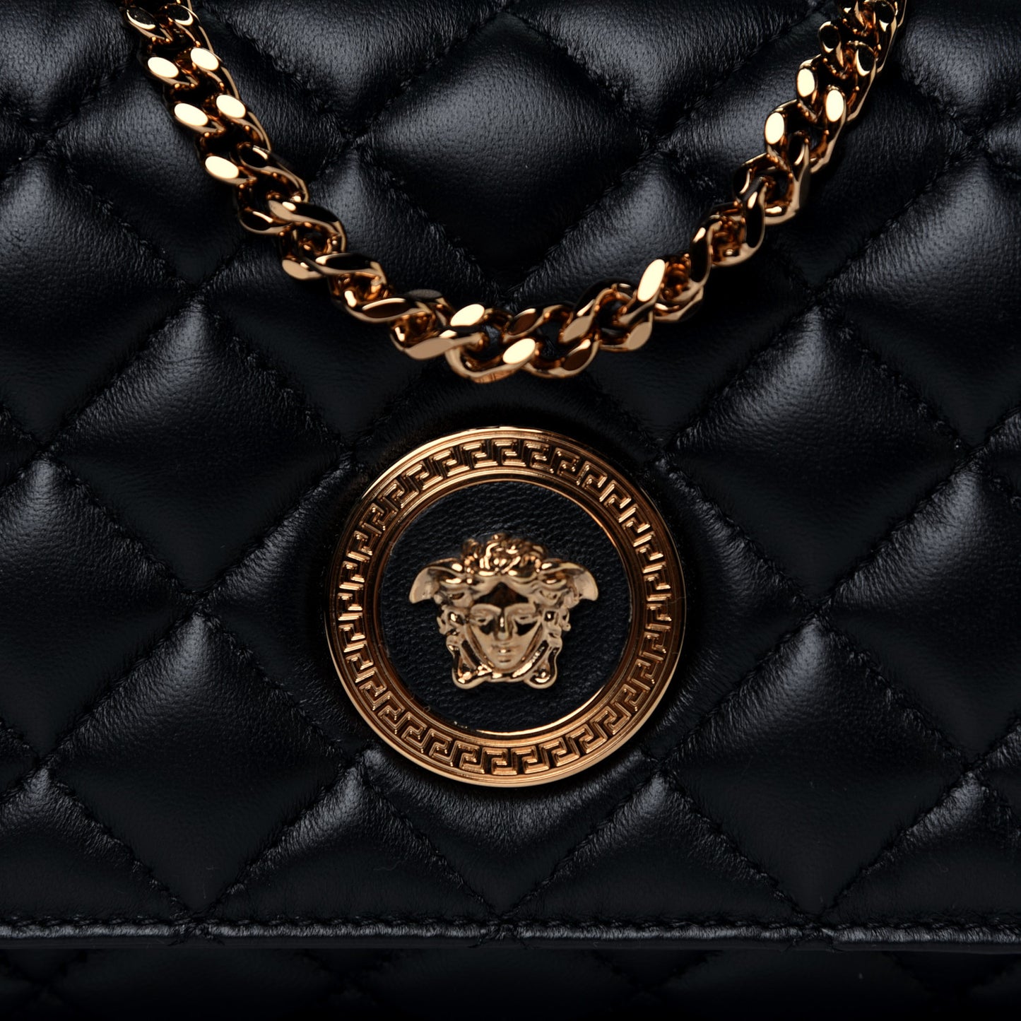 Nappa Quilted Small Medusa Chain Crossbody Black