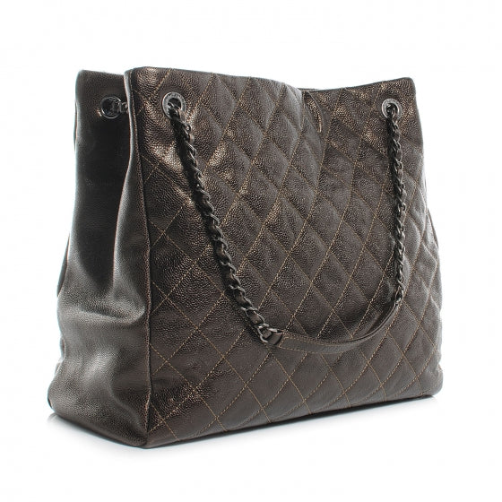 Chanel Iridescent Caviar Quilted Tall Chic Shopping Tote Dark Gold 3 of 7