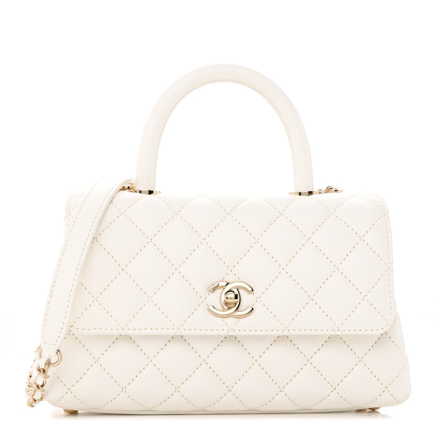 Caviar Quilted Mini Coco Handle Flap White