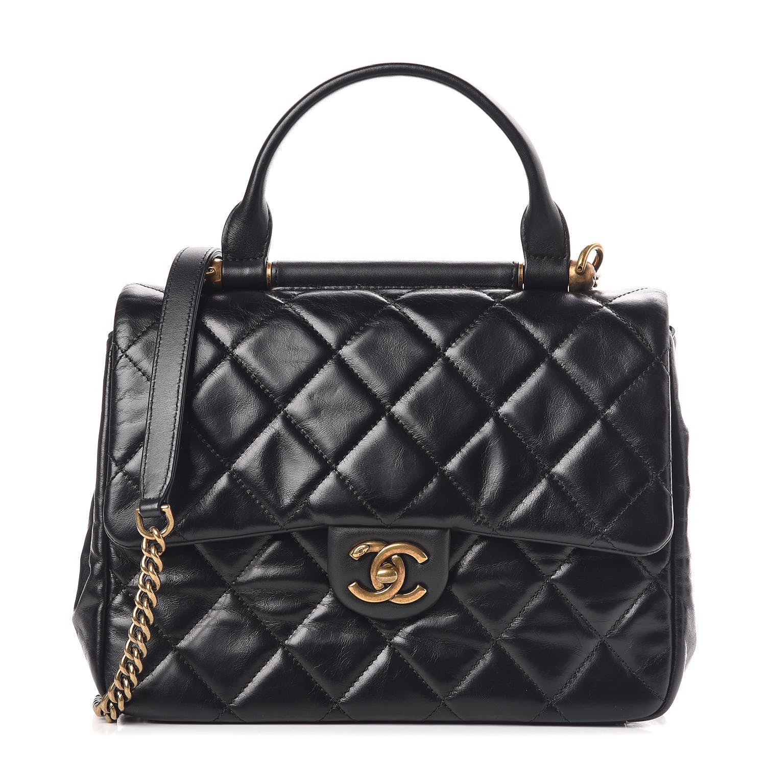 Chanel Calfskin Quilted Medium Gold Bar Top Handle Flap Black 1 of 9