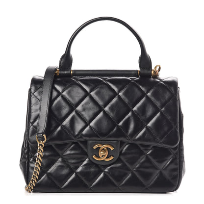 Chanel Calfskin Quilted Medium Gold Bar Top Handle Flap Black 1 of 9