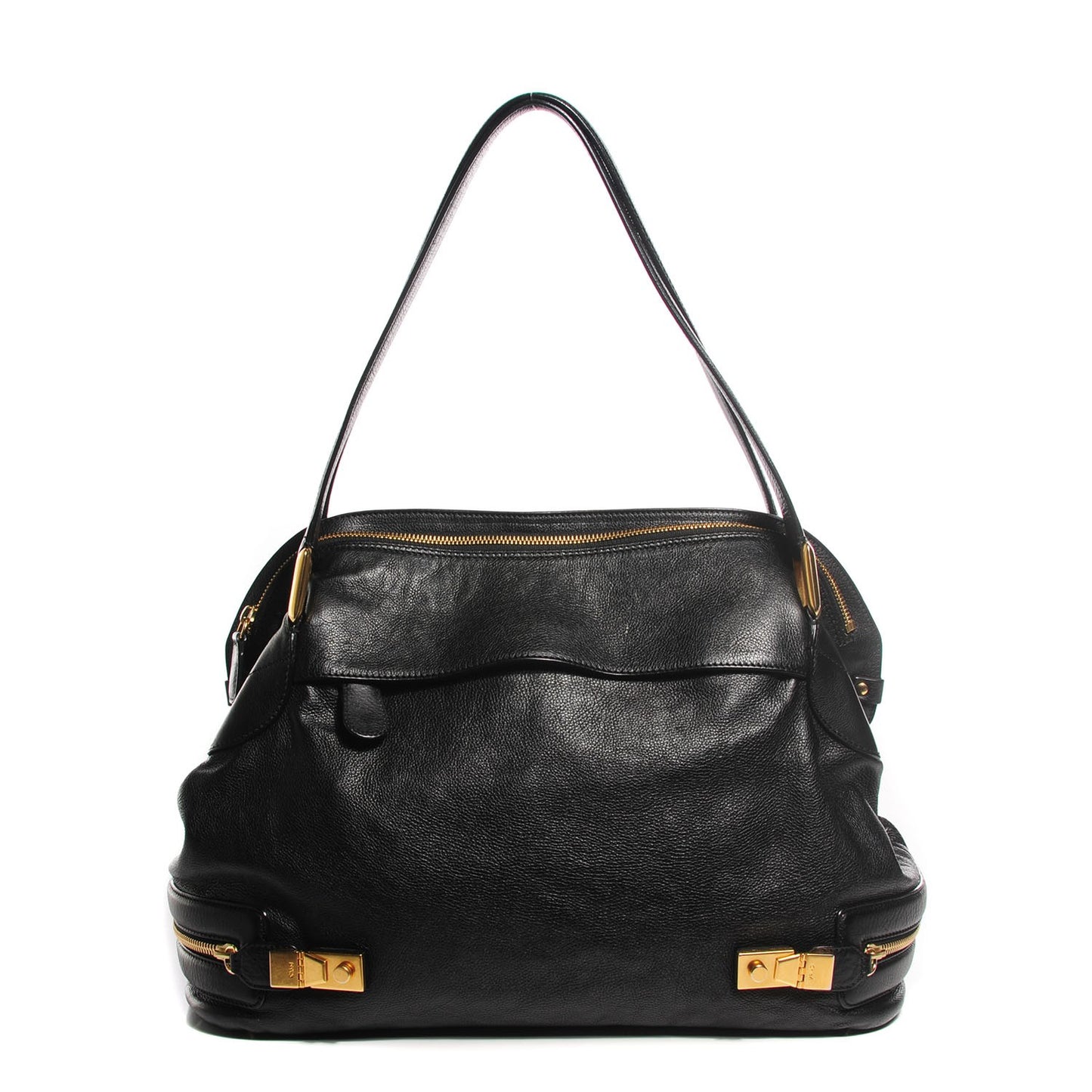 Calfskin Cary Zipped Shoulder Bag Black