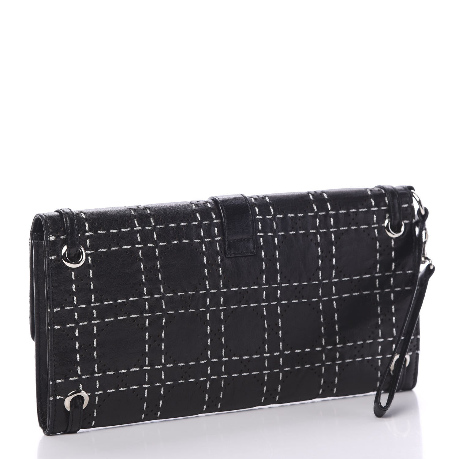 Christian Dior Lambskin Perforated Stitched Clutch Wallet Black 2 of 9