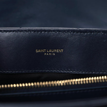 Saint Laurent Calfskin Y Quilted Monogram Medium Loulou Chain Satchel Deep Marine 6 of 15