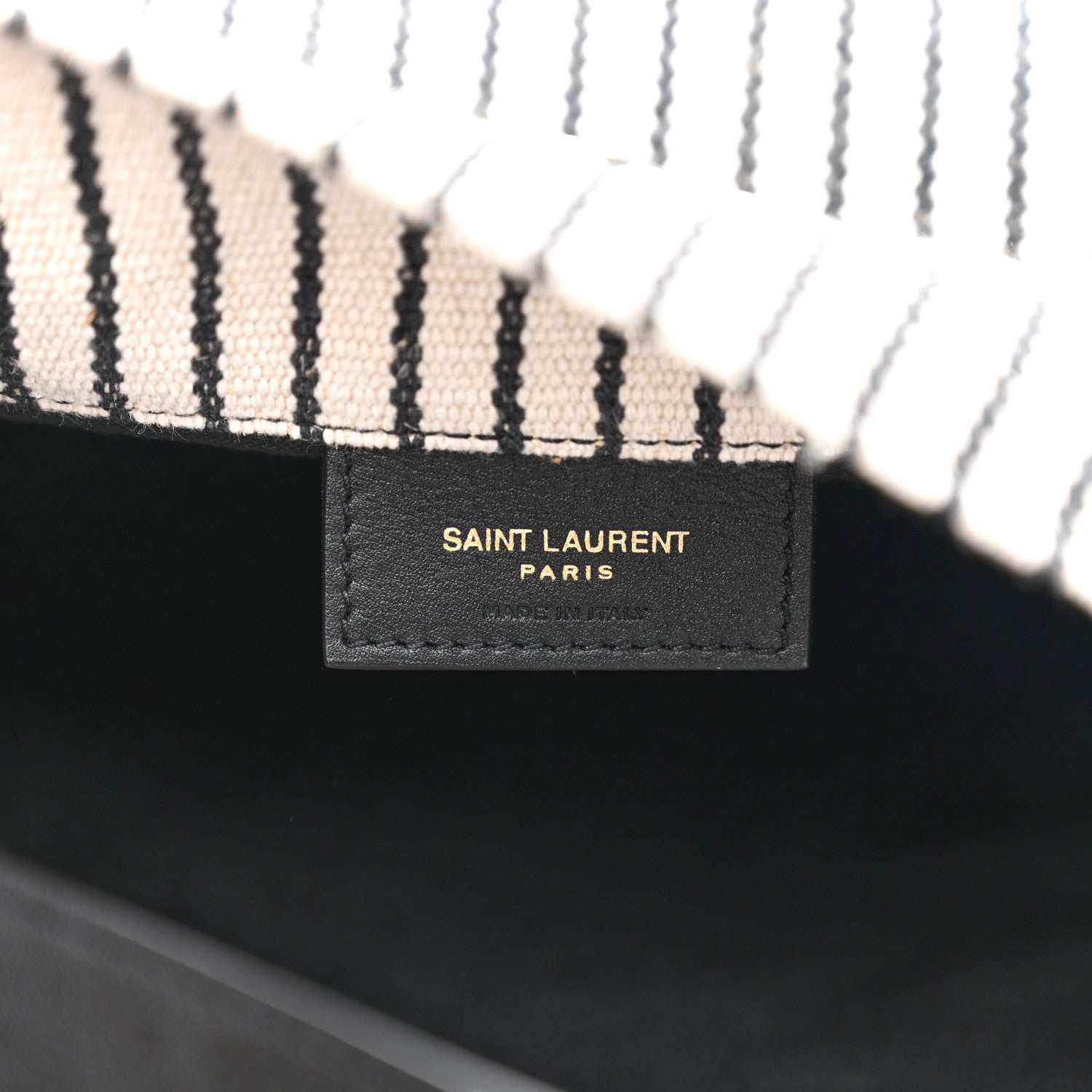 Saint Laurent Linen Calfskin Striped Rive Gauche Bucket Bag Grey Cream Black 6 of 10