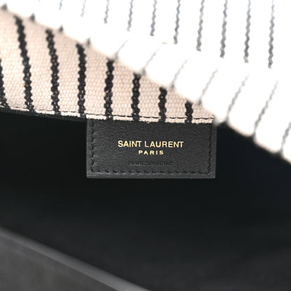 Saint Laurent Linen Calfskin Striped Rive Gauche Bucket Bag Grey Cream Black 6 of 10