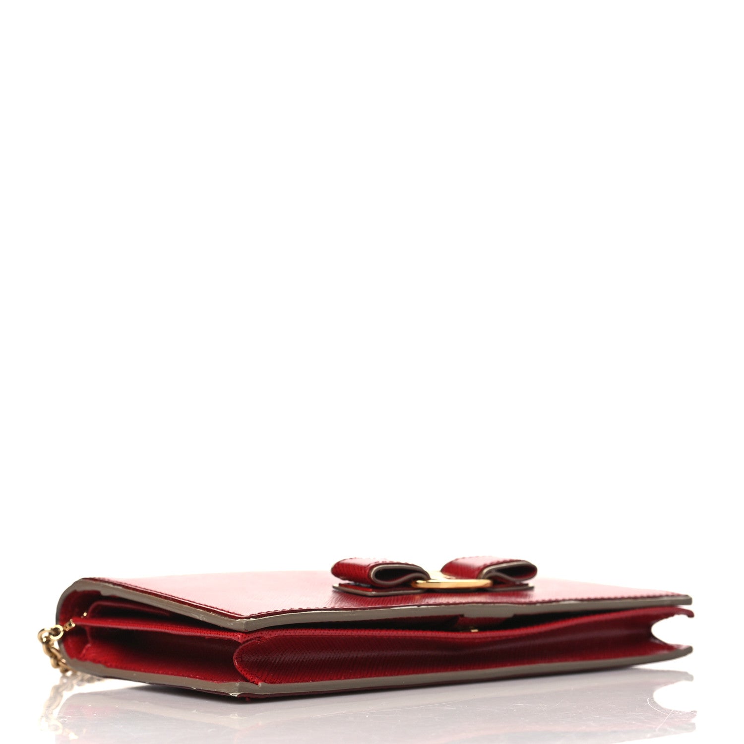 Salvatore Ferragamo Hammered Calfskin Vara Bow Chain Wallet Red 3 of 10