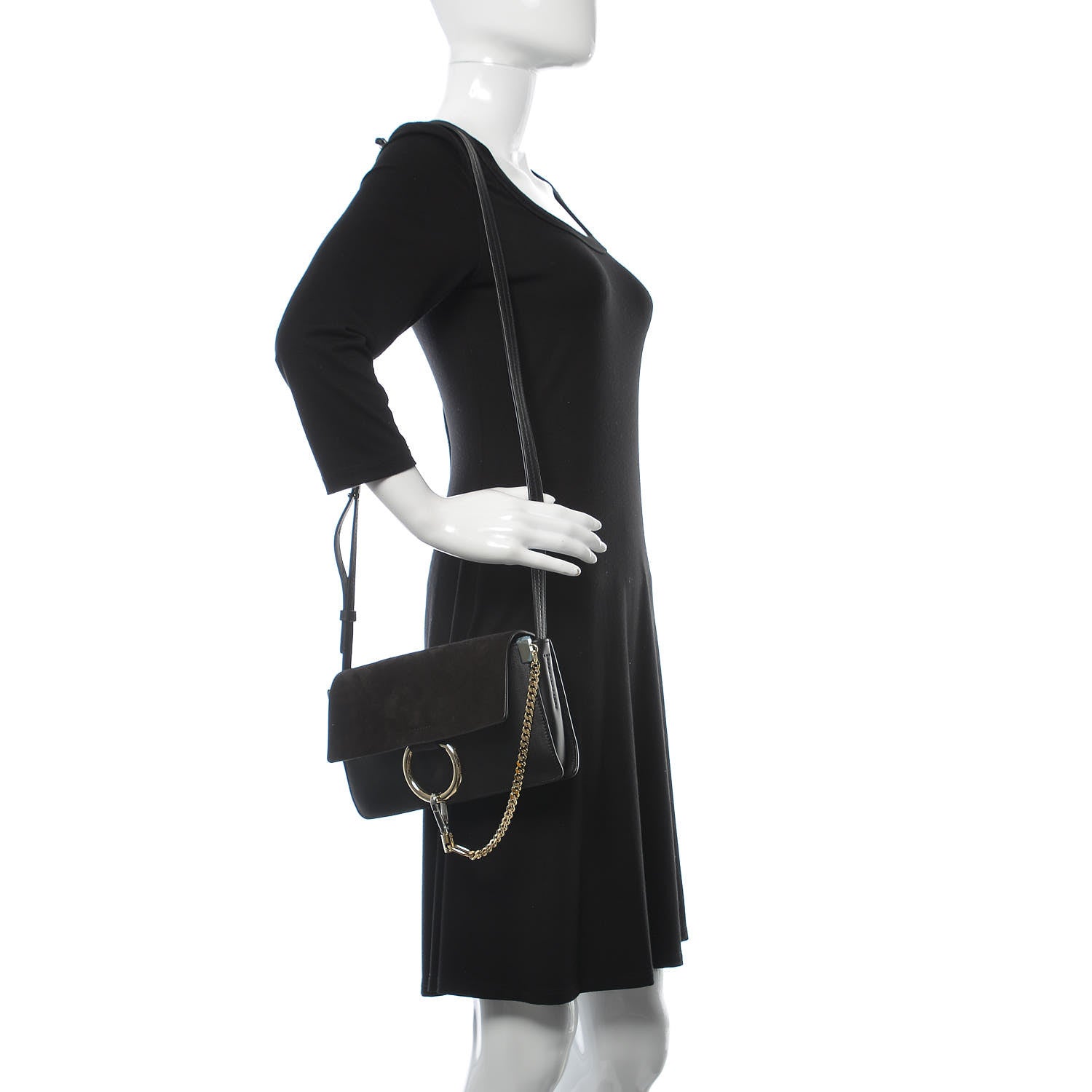 Chloe Suede Calfskin Small Faye Shoulder Bag Black 2 of 9
