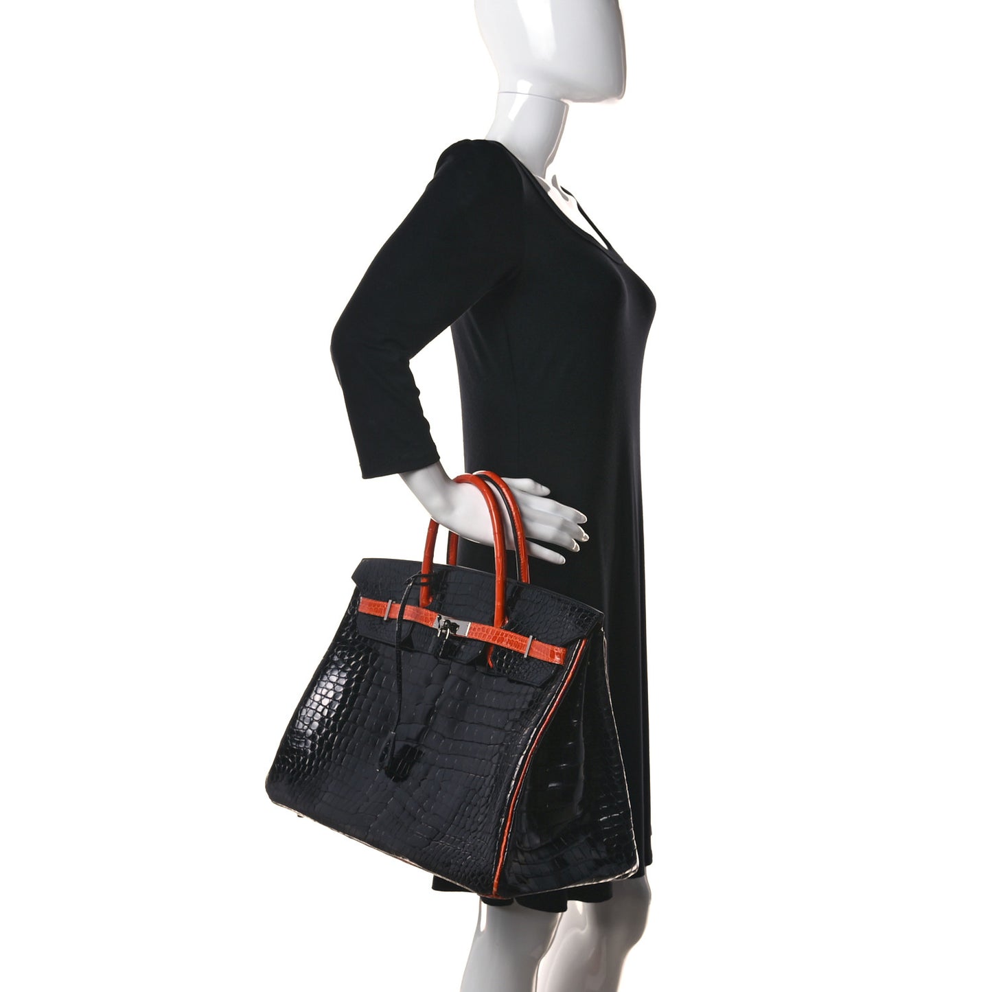 Shiny Porosus Crocodile Birkin 40 Black Orange