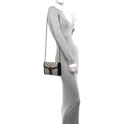 Gucci GG Supreme Monogram Textured Dollar Calfskin Mini Dionysus Chain Wallet Beige Blue 2 of 11