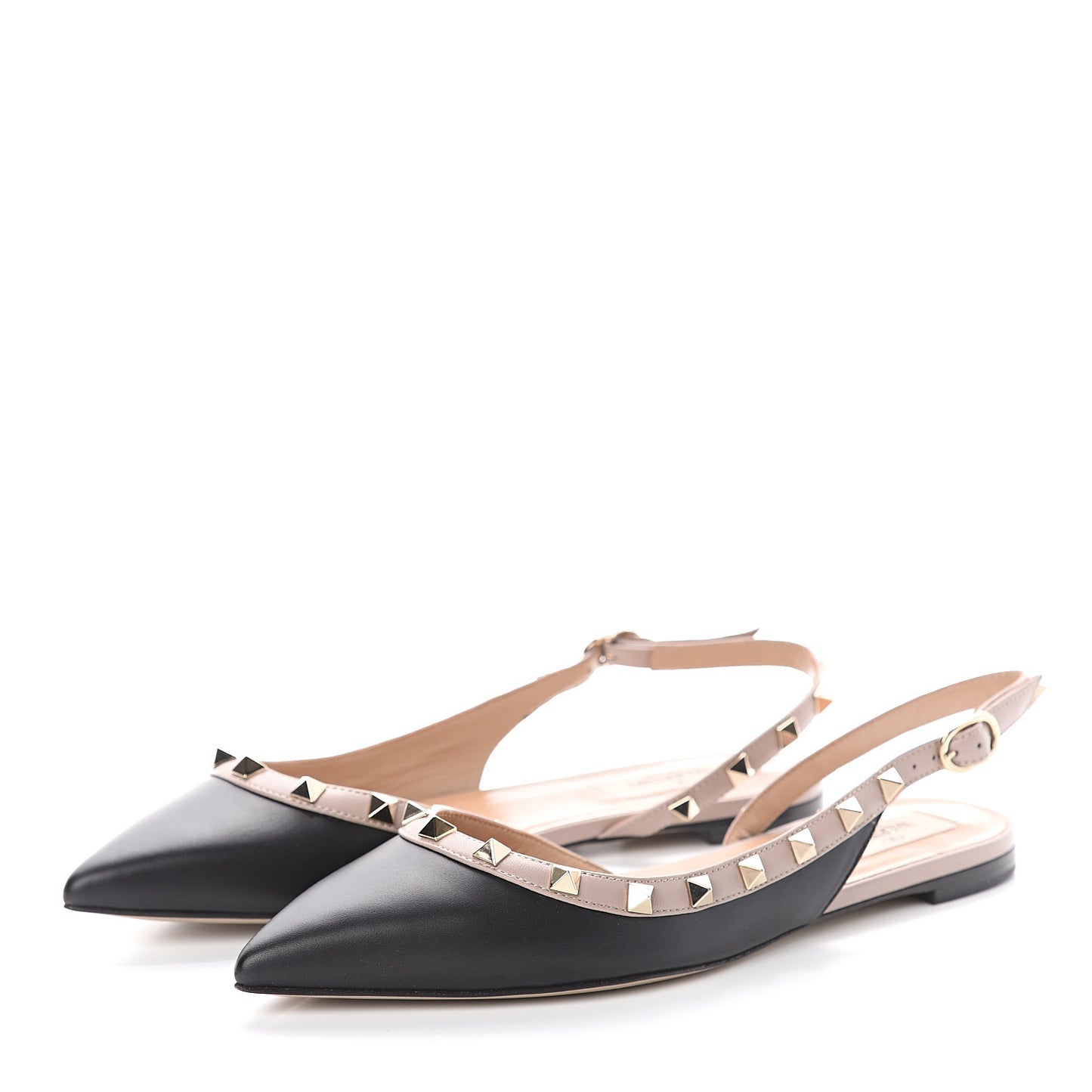 Nappa Rockstud Slingback Flats 37.5 Black Poudre