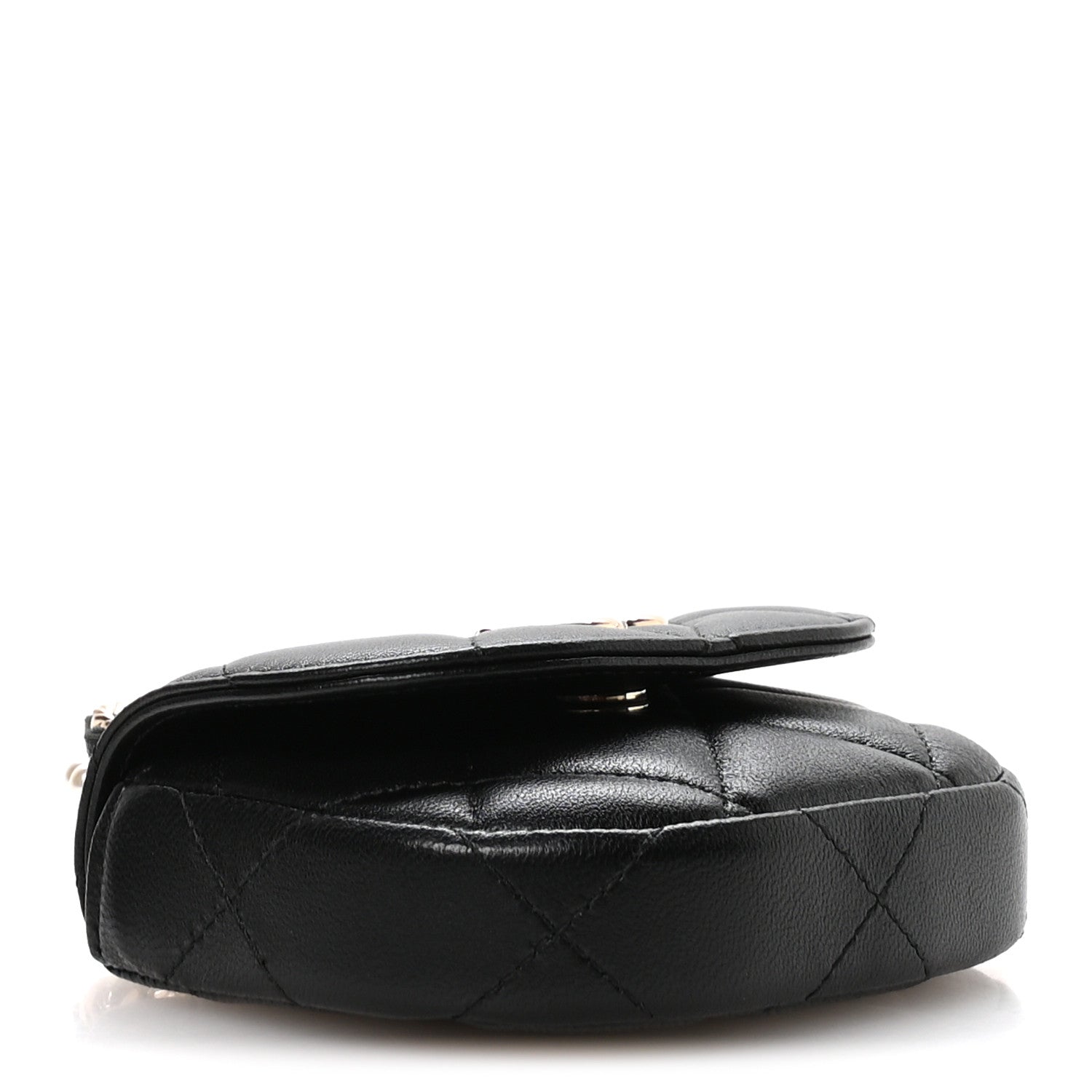 Chanel Lambskin Quilted Pearl Top Handle Clutch With Chain Black 3 of 11
