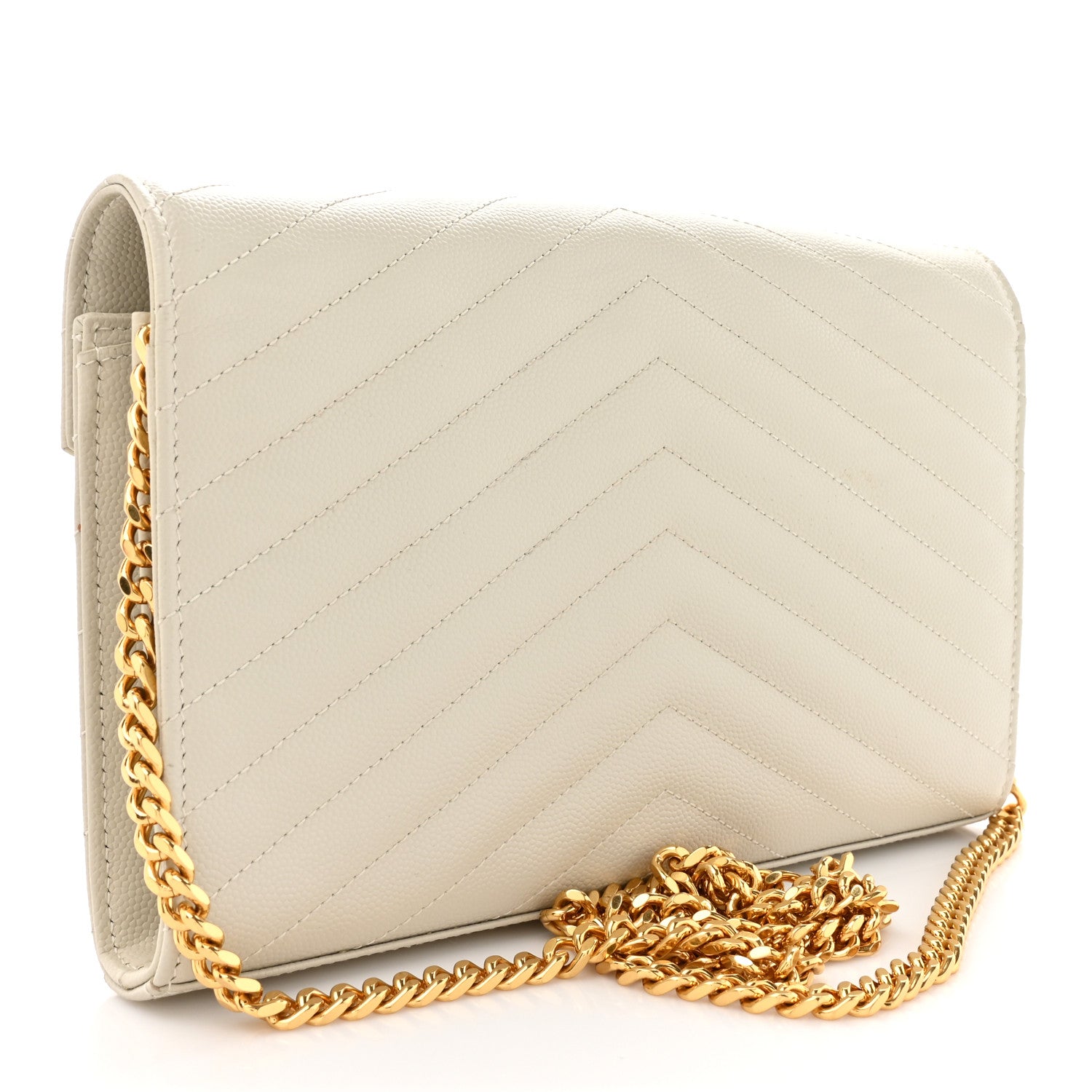 Saint Laurent Grain De Poudre Matelasse Chevron Monogram Chain Wallet Crema Soft 3 of 15