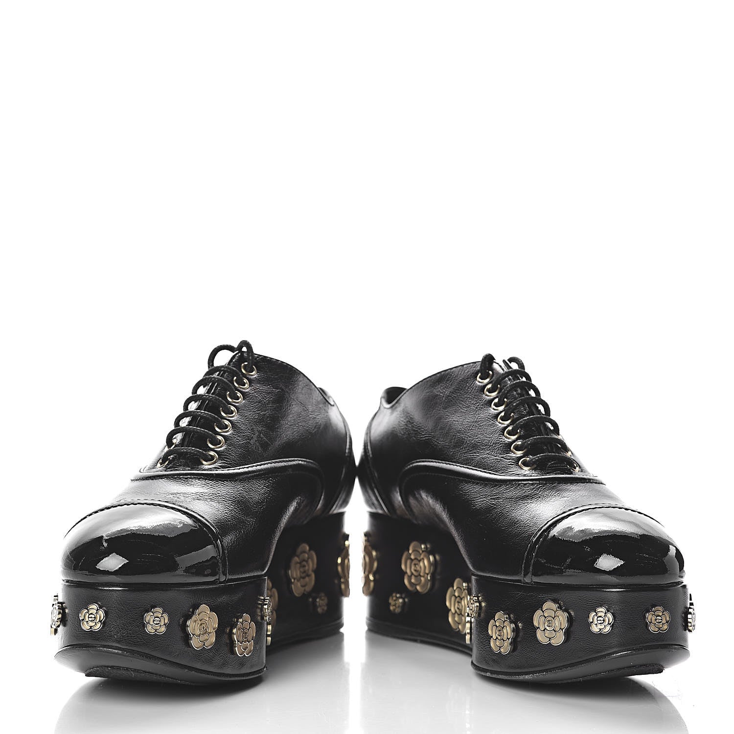 Chanel Crumpled Calfskin Lace Up Platform Oxford 37.5 Black 10 of 11