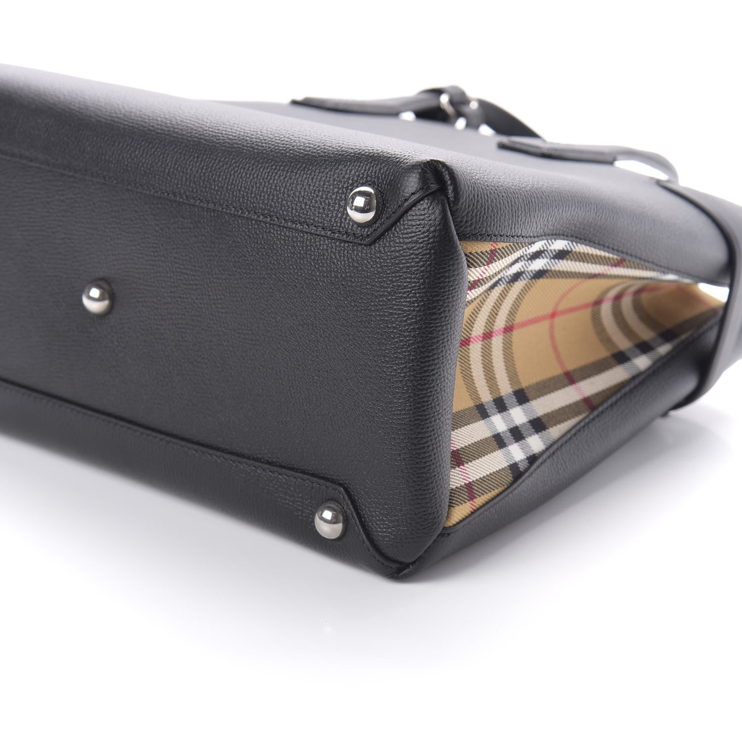 Burberry Grainy Calfskin House Check Medium Banner Tote Black 7 of 10