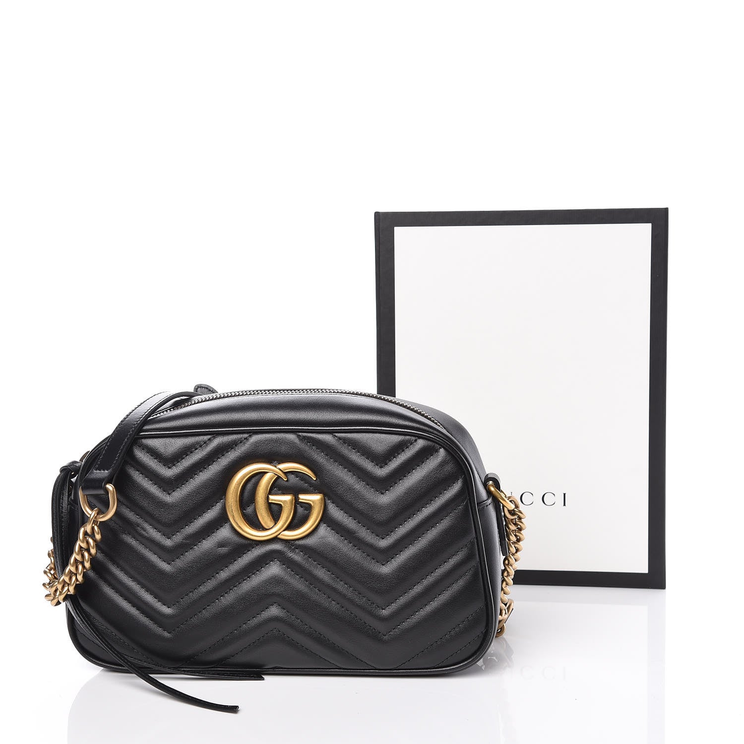 Gucci Calfskin Matelasse Small GG Marmont Chain Shoulder Bag Black 10 of 10