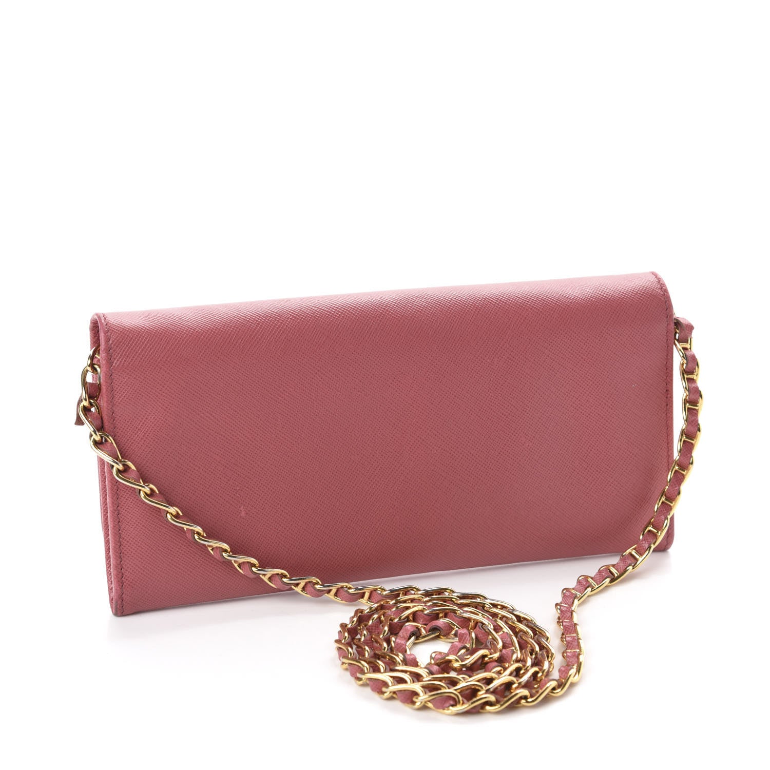 Prada Saffiano Metal Oro Chain Wallet Peonia 3 of 12