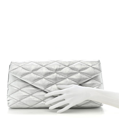 Saint Laurent Metallic Lambskin Quilted Sade Puffer Envelope Clutch Argento 2 of 7