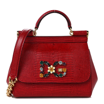 Dolce & Gabbana Stampa Iguana Crystal Mini Miss Sicily Satchel Red 1 of 7