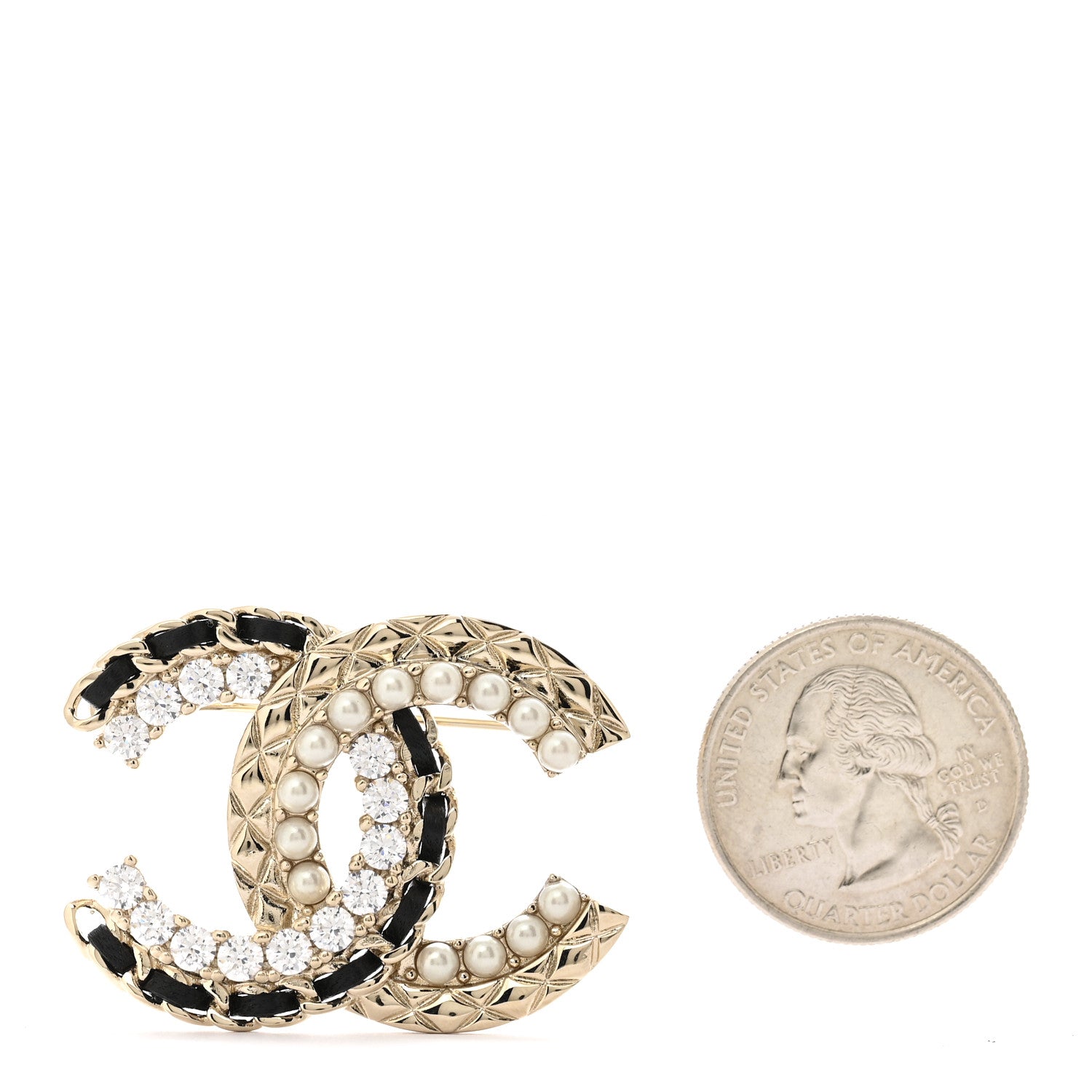 Chanel Lambskin Pearl Crystal Quilted CC Brooch Black Gold 2 of 3