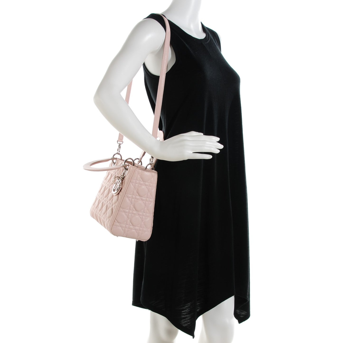 Grained Calfskin Cannage Medium Lady Dior Rose Poudre