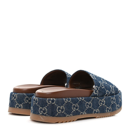Gucci New Denim GG Monogram Angelina Platform 55mm Slide Sandals 37.5 Blue Tea 4 of 8