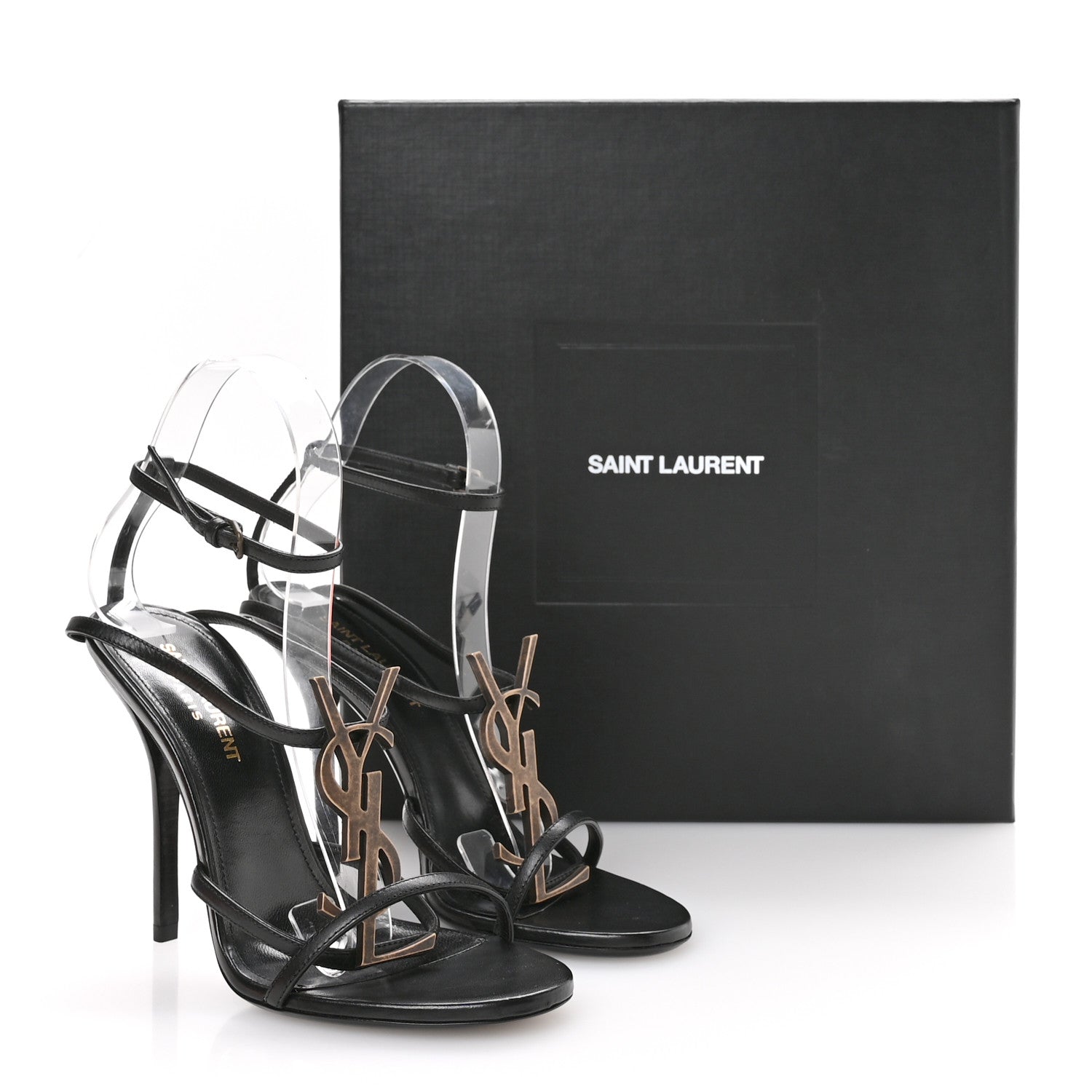 Saint Laurent Calfskin Cassandra Palm Logo 110 Ankle Strap Sandals 36.5 Black 9 of 9