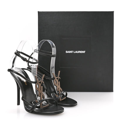 Saint Laurent Calfskin Cassandra Palm Logo 110 Ankle Strap Sandals 36.5 Black 9 of 9