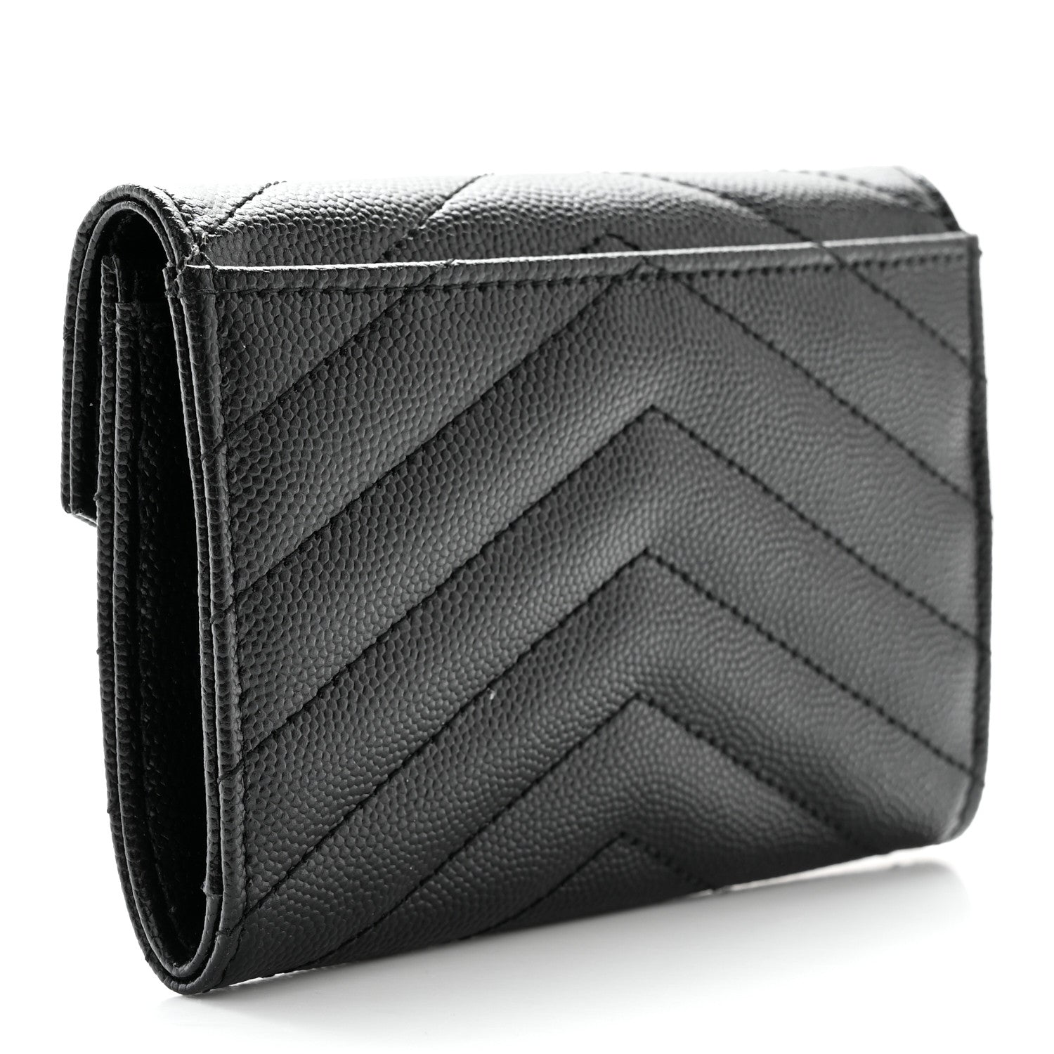 Saint Laurent Grain De Poudre Matelasse Chevron Small Monogram Envelope Wallet Black 3 of 10