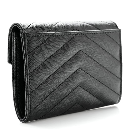 Saint Laurent Grain De Poudre Matelasse Chevron Small Monogram Envelope Wallet Black 3 of 10