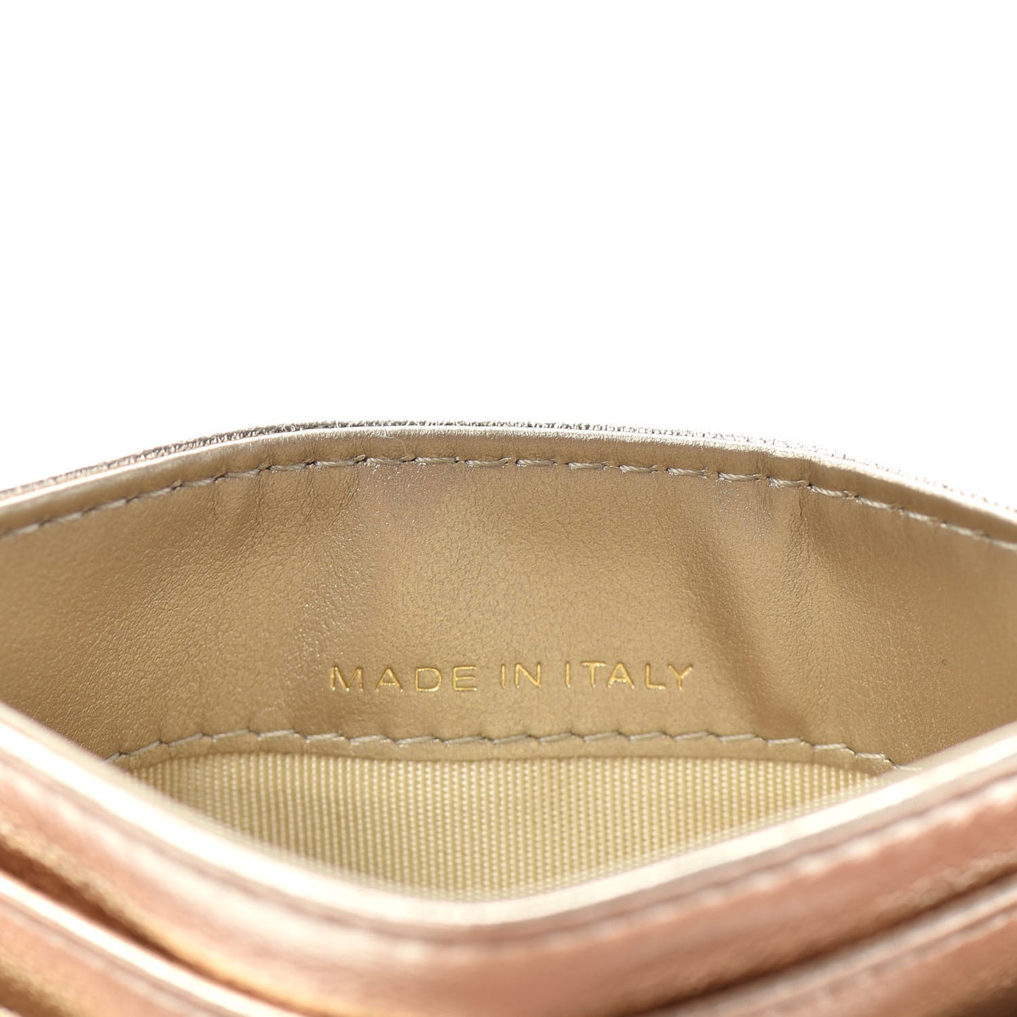 Metallic Goatskin Quilted Chanel 19 Card Holder Gold