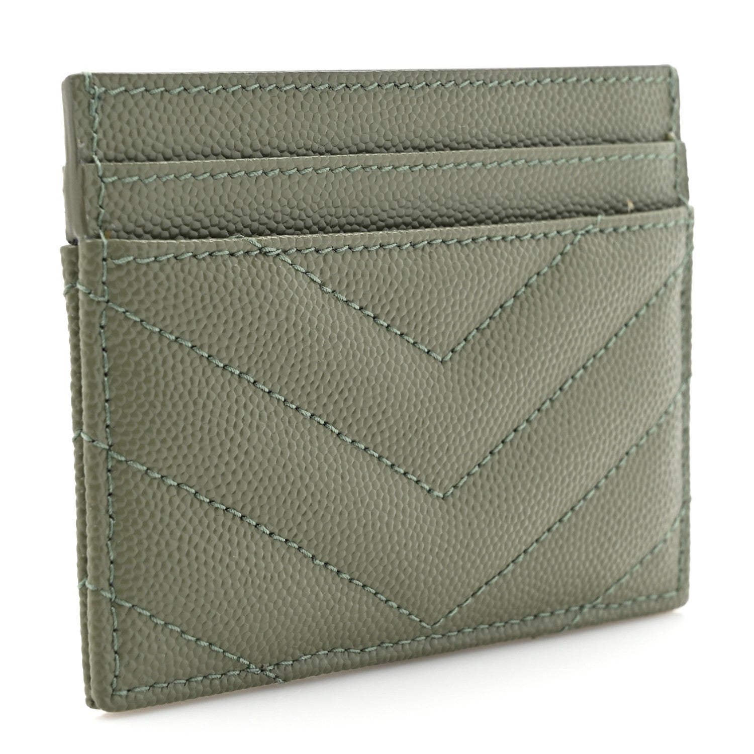 Saint Laurent Grain De Poudre Matelasse Chevron Monogram Credit Card Case Light Sage 3 of 8