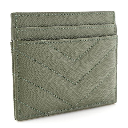 Saint Laurent Grain De Poudre Matelasse Chevron Monogram Credit Card Case Light Sage 3 of 8