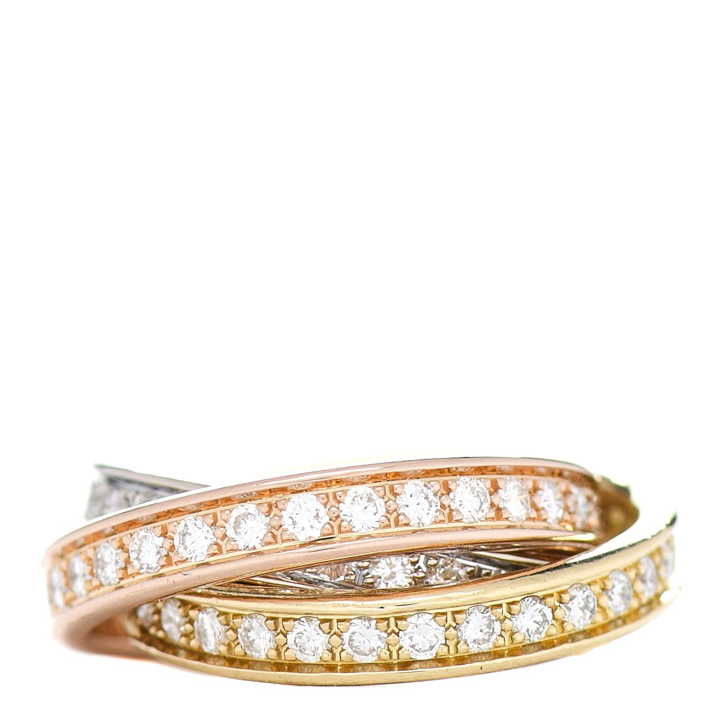 Cartier 18K White Yellow Pink Gold Diamond Trinity Ring 48 4.5 3 of 4