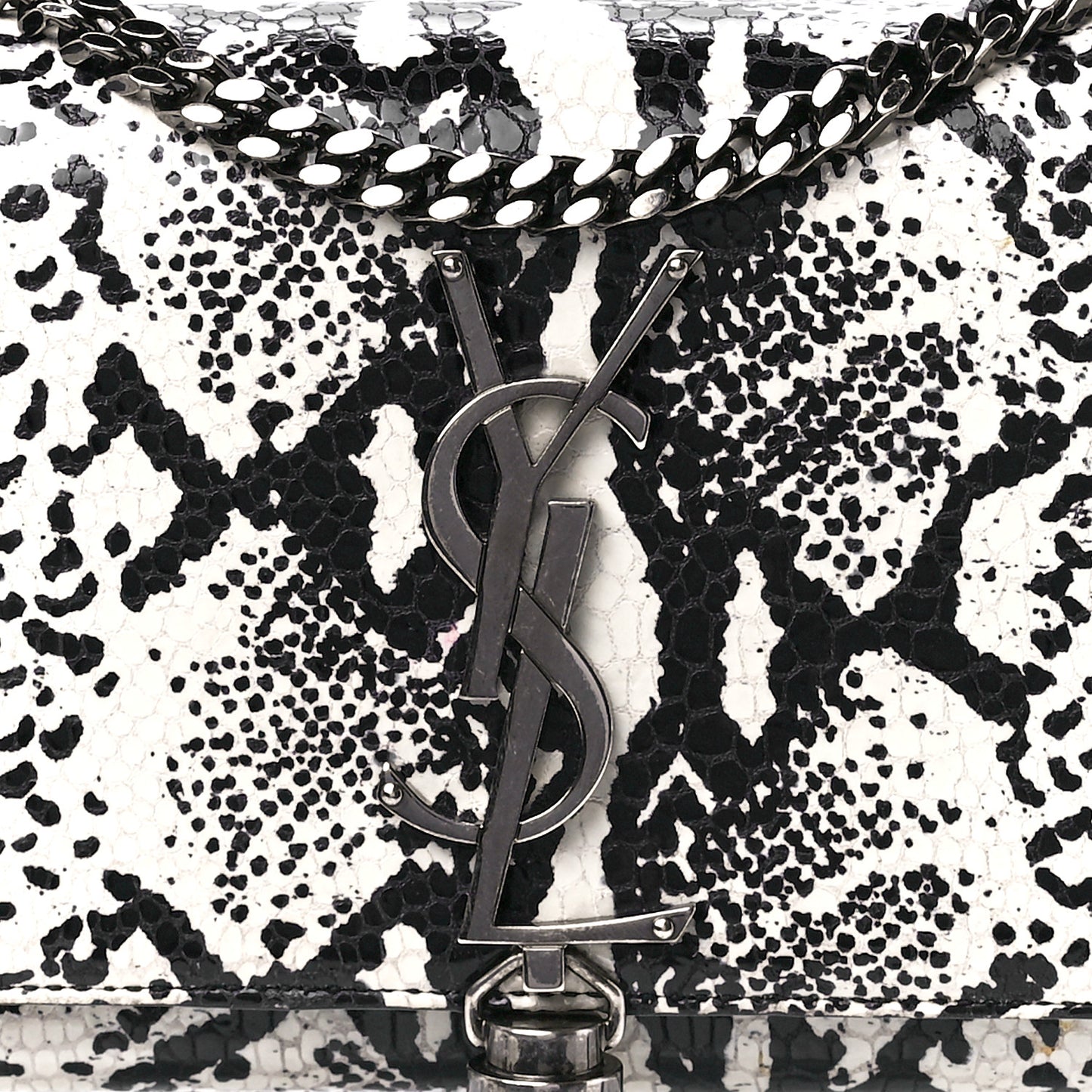 Calfskin Snakeskin Embossed Small Classic Monogram Kate Tassel Satchel White Black