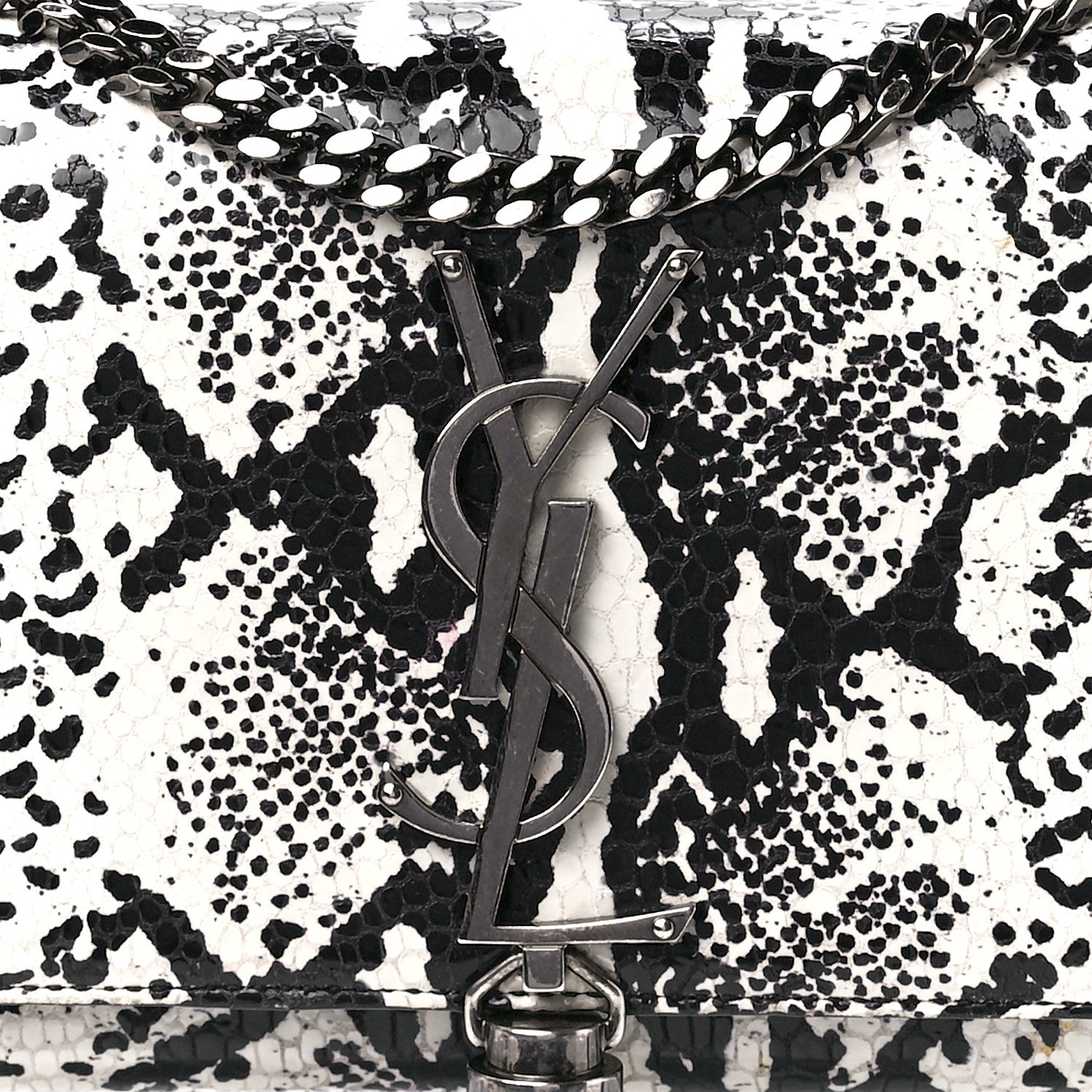 Saint Laurent Calfskin Snakeskin Embossed Small Classic Monogram Kate Tassel Satchel White Black 8 of 11