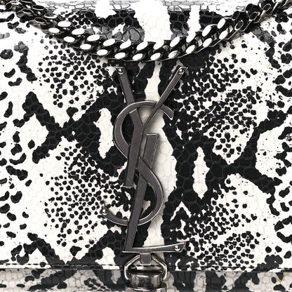 Saint Laurent Calfskin Snakeskin Embossed Small Classic Monogram Kate Tassel Satchel White Black 8 of 11