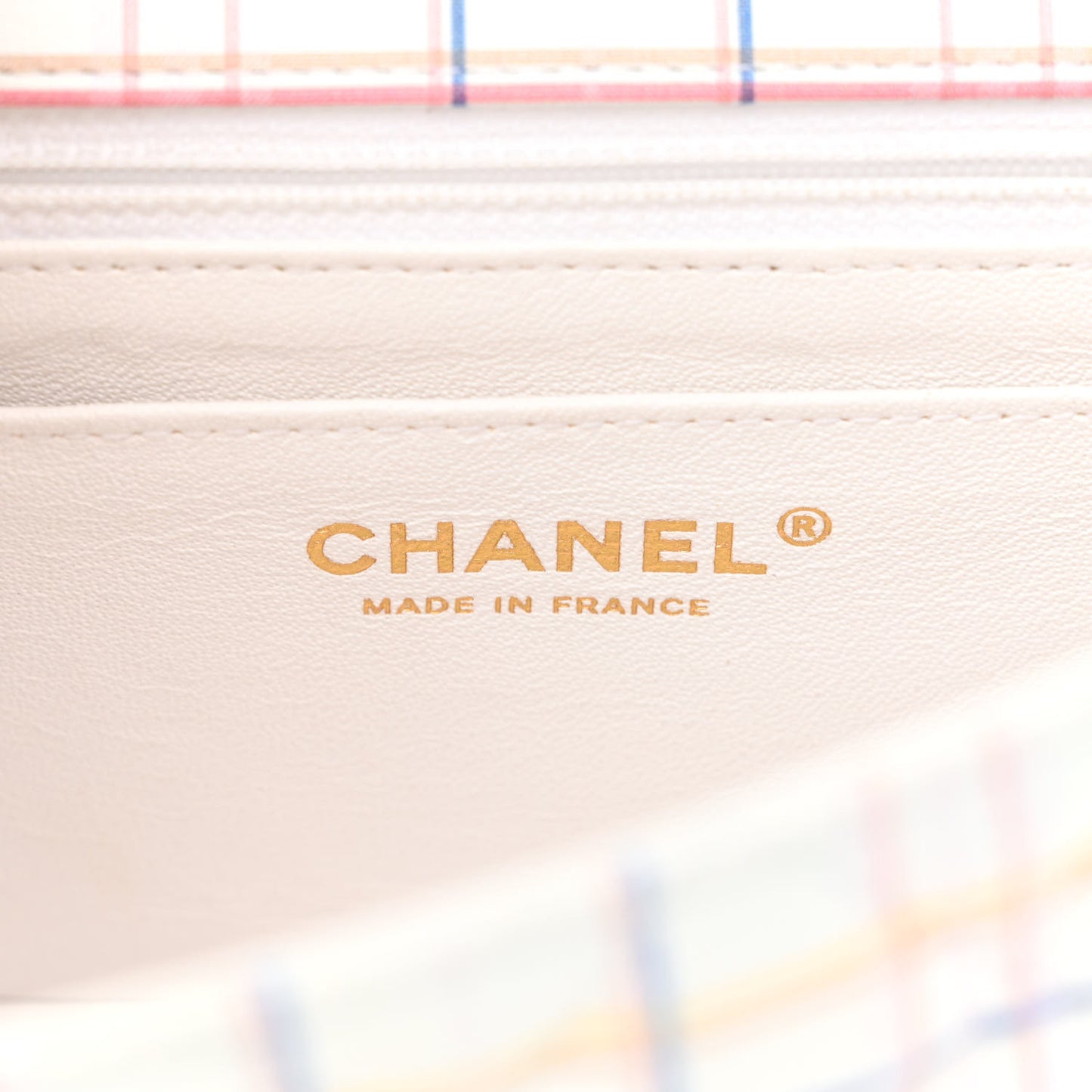 Calfskin Quilted Plaid Printed Small Single Flap White Multicolor
