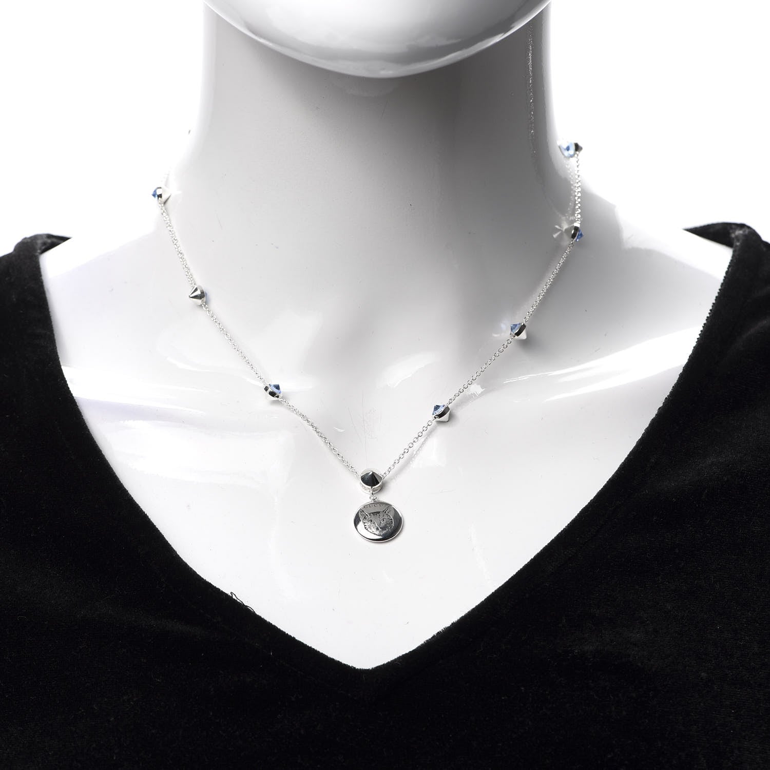 Gucci Sterling Silver Blue Zirconia Blind For Love Pendant Necklace 2 of 5