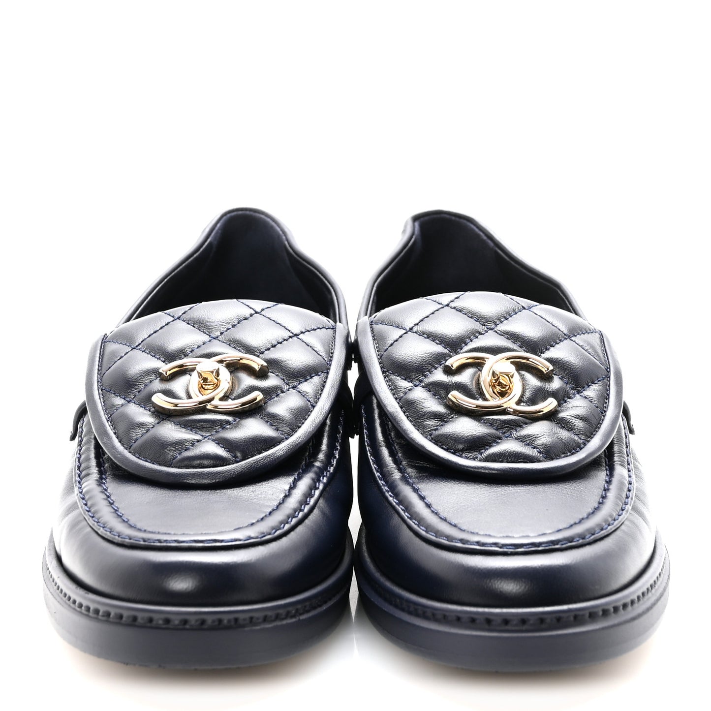 Lambskin Quilted CC Turnlock Loafers 38.5 Navy
