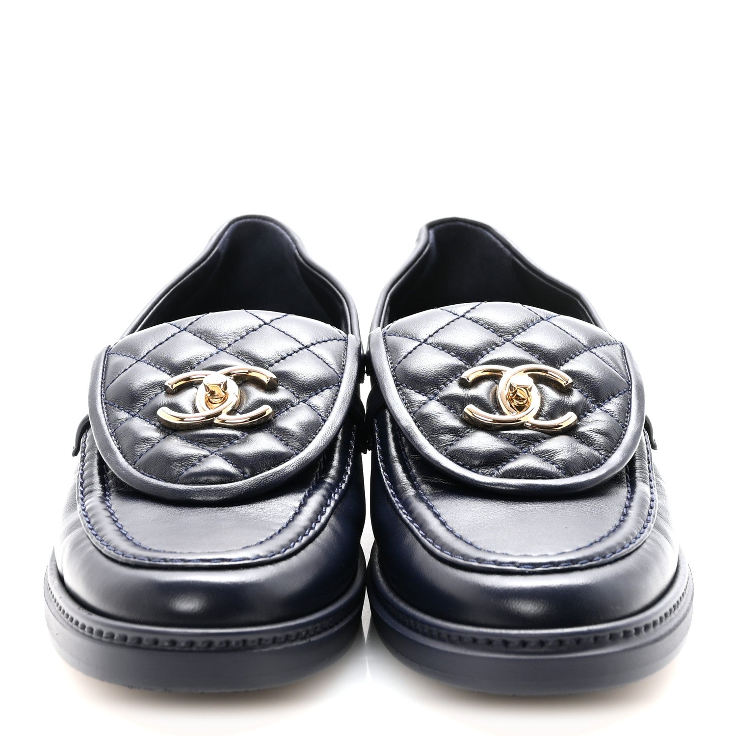 Chanel Lambskin Quilted CC Turnlock Loafers 38.5 Navy 3 of 9