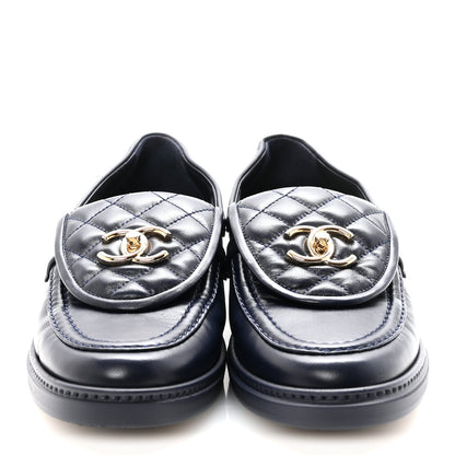 Chanel Lambskin Quilted CC Turnlock Loafers 38.5 Navy 3 of 9