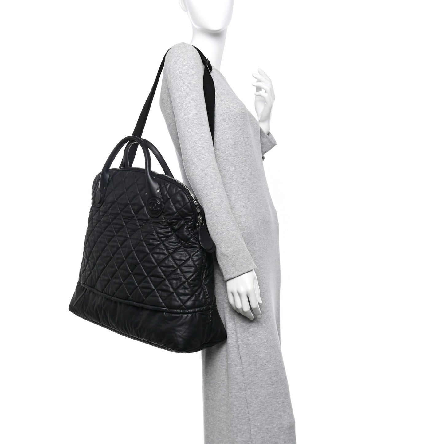 Coated Canvas Quilted Large Garment Travel Bag Black