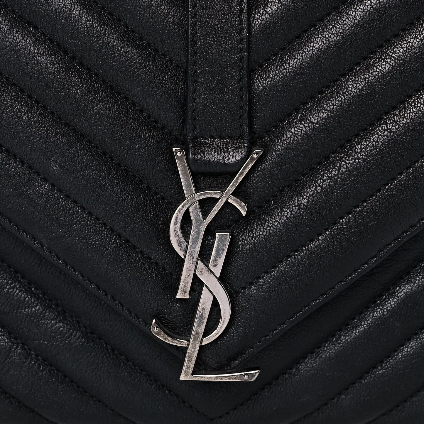 Sheepskin Matelasse Chevron Monogram Medium College Bag Black