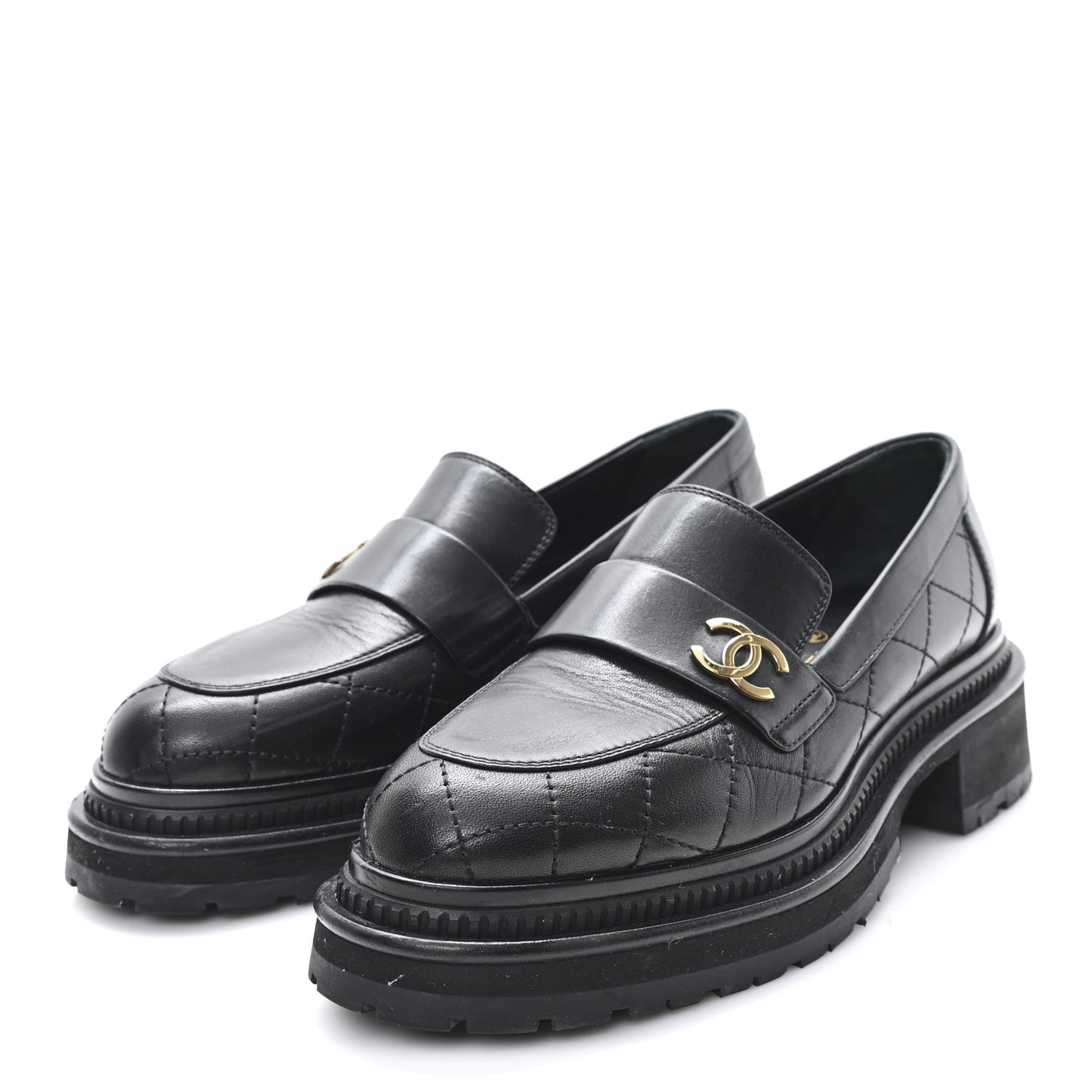 Calfskin Quilted CC Mocassin Loafers 38 Black