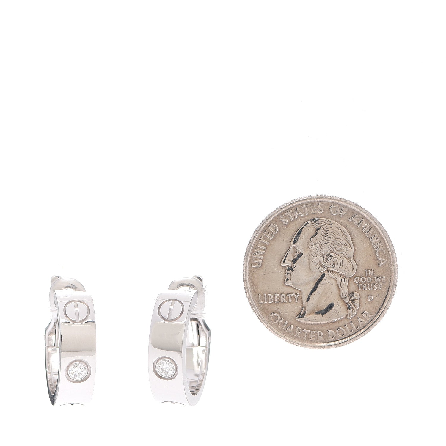 Cartier 18K White Gold 2 Diamond 5.5mm LOVE Hoop Earrings 2 of 6