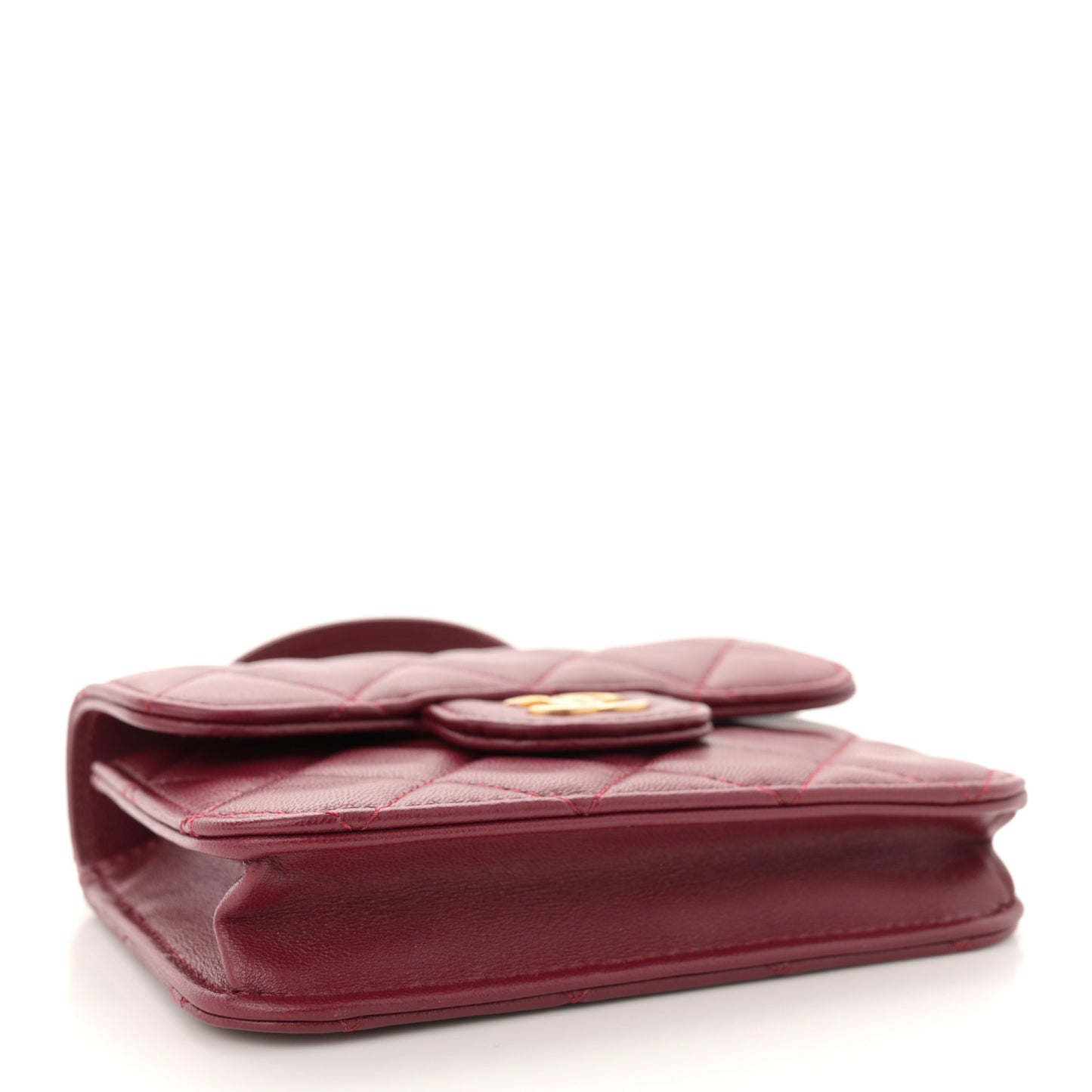 Lambskin Quilted Top Handle Flap Coin Purse With Chain Burgundy